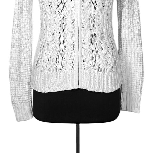 Ralph Lauren Womens Sweater White Cable Knit Zip Preppy Old Money Knit Jacket S - Picture 8 of 11